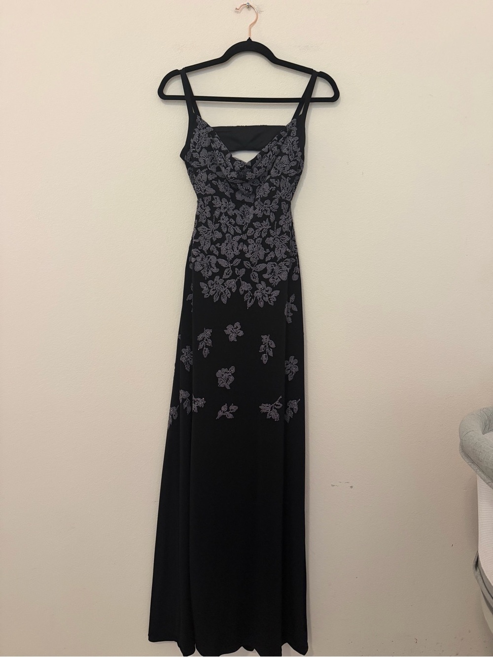 Vtg Betsy & Adam Black Long Beaded Maxi Dress Size 4 Cowl Neck 90s Y2K HOCO Prom